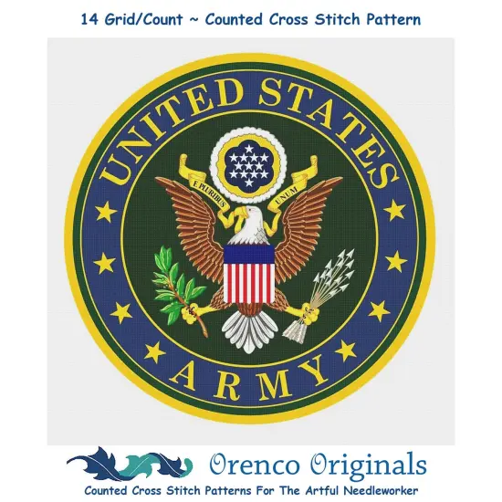 US American Army Crest Insignia Emblem Counted Cross Stitch Chart Pattern {1}
