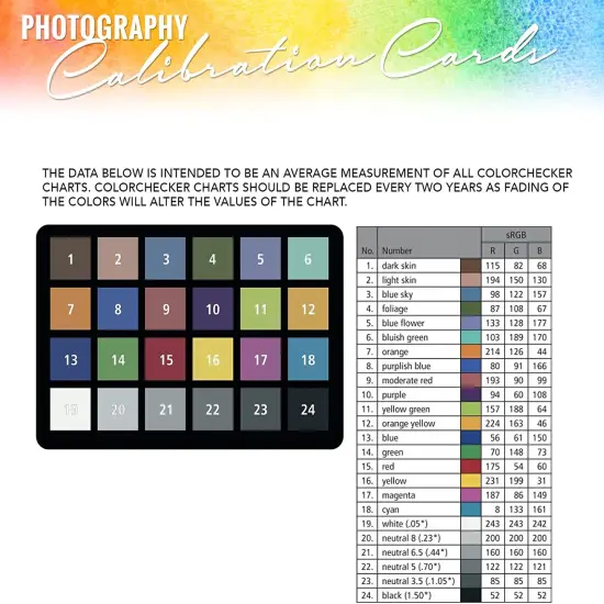 Pixiss Camera Color Correction White Balance Card, 4 In 1 Color Correction Card Set {6}