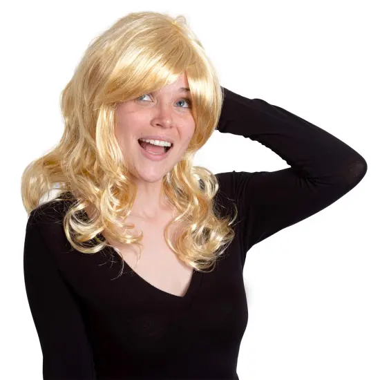 Curly Blond Wavy Wig - Long Curls Yellow Blonde Princess Goddess Wigs with Bangs for Kids and Adults {5}