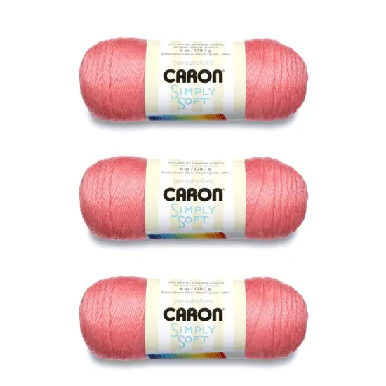 Caron Simply Soft Strawberry Yarn - 3 Pack of 170g/6oz - Acrylic - 4 Medium (Worsted) - 315 Yards - Knitting/Crochet {1}