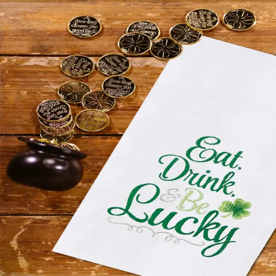 St. Patrick's Day "Eat Drink & Be Lucky" Irish Shamrock Clover Embroidered Flour Sack Kitchen Dishtowel {4}