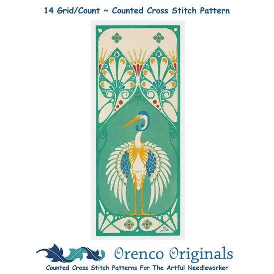 Art Nouveau Crane Bird Design Counted Cross Stitch Pattern {1}