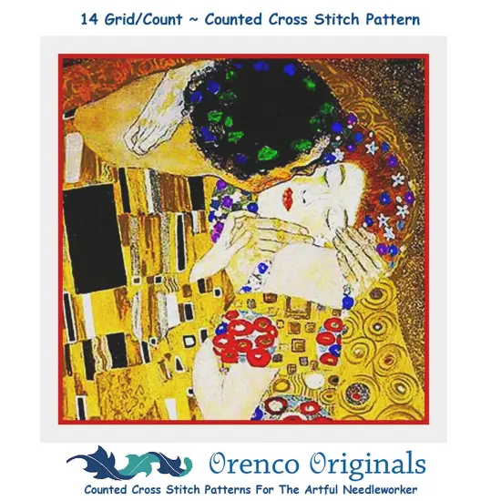 Art Nouveau Artist Gustav Klimt The Kiss detail Counted Cross Stitch Pattern {1}