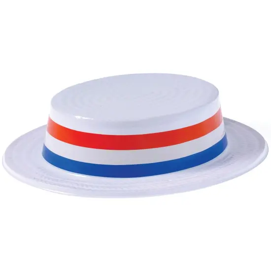 American Patriotic USA Blue White Red Plastic Skimmer Party Hat {1}