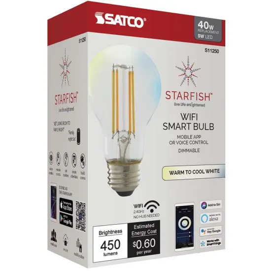 Satco 5w A19 LED Tunable White Starfish IOT Clear 450 Lumens 120 Volt {2}