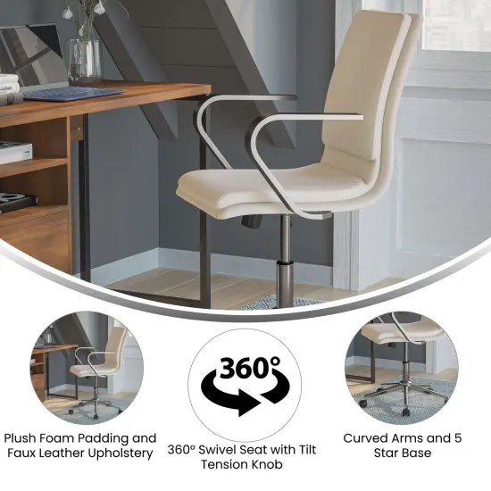 Merrick Lane Artemis Mid-Back Home Office Chair with Armrests, Height Adjustable Swivel Seat and Five Star Base Taupe/Chrome {2}