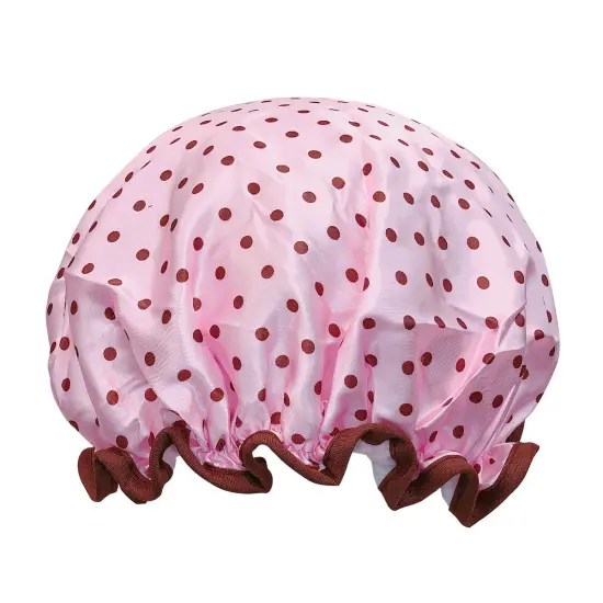Wrapables Reusable Women's Waterproof Shower Caps for Long Hair Pink Polka Dots {1}