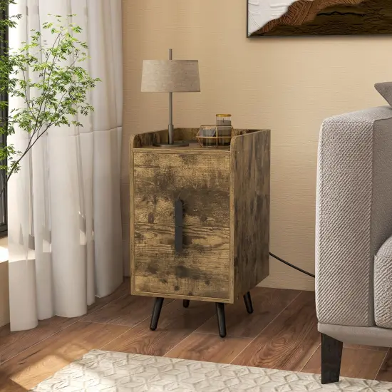 Costway Nightstand with Charging Station Home Bedside Sofa Side Tables with 2 Drawers Coffee/White/Black {2}