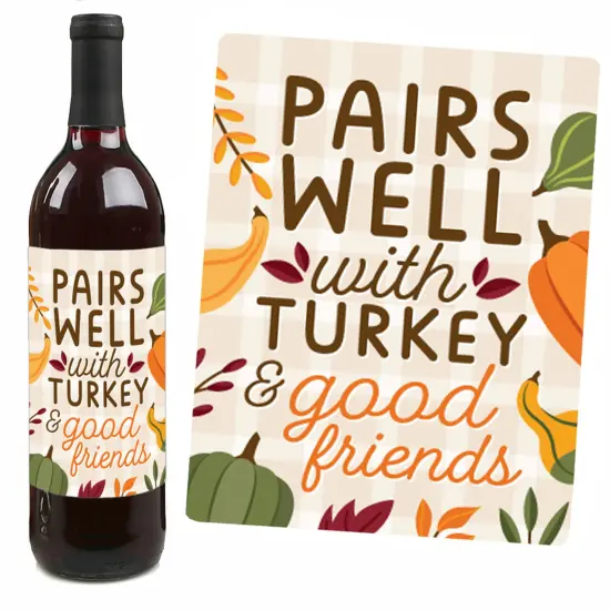 Big Dot of Happiness Fall Friends Thanksgiving - Friendsgiving Party Decorations for Women and Men - Wine Bottle Label Stickers - Set of 4 {7}