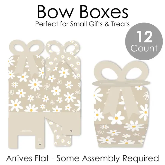 Big Dot of Happiness Tan Daisy Flowers - Square Favor Gift Boxes - Floral Party Bow Boxes - Set of 12 {7}
