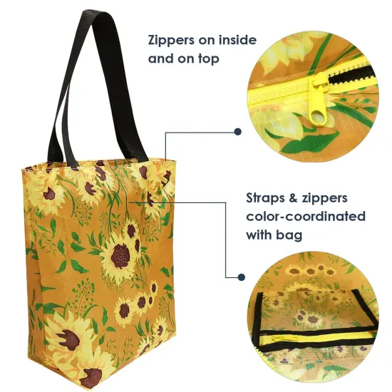 Wrapables Carryall Shopping Travel Tote Bag with Durable Ripstop Polyester - Foldable, Waterproof, and OEKO-TEX Certified Small, Sunflowers {4}