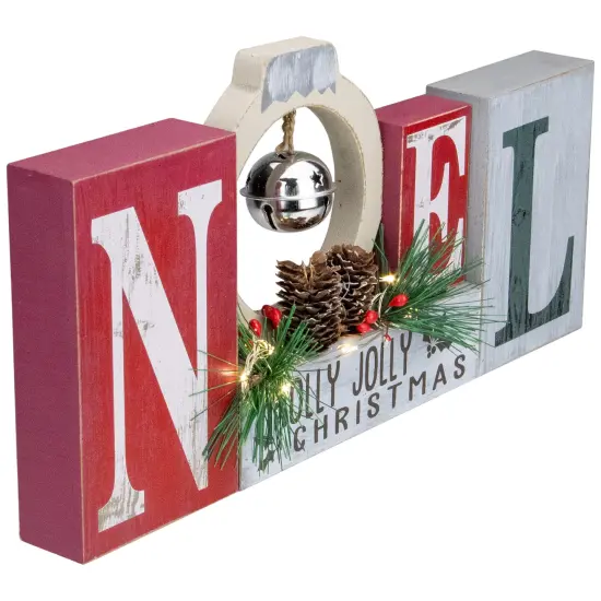 Northlight LED Lighted "Noel Holly Jolly Christmas" Holiday Sign with Jingle Bell - 13" Gray {3}