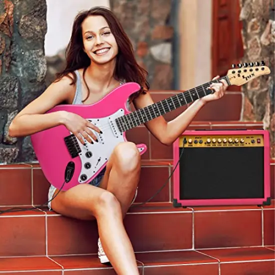 LyxPro Electric Guitar Amp, 40 Watt Portable Amplifier Pink {6}
