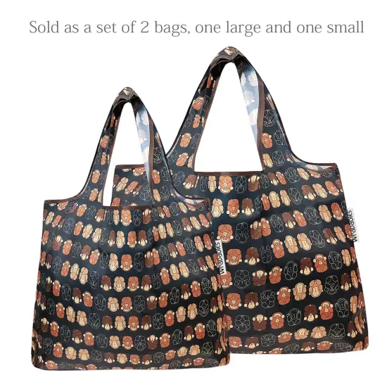 Wrapables Large & Small Foldable Tote Nylon Reusable Grocery Bags, Set of 2 Monkey Business {3}