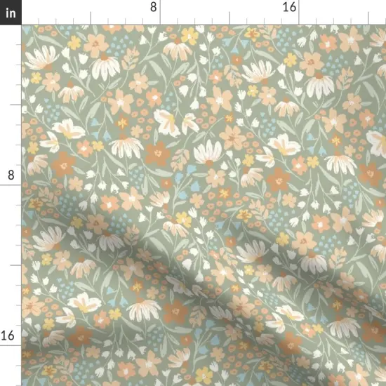 Various Fabrics by the Yard or Fat Quarter Floral Bloom Flowers Boho Meadow Woodlands Daisy Chain Sage Green Custom Printed Fabric by Spoonflower {2}