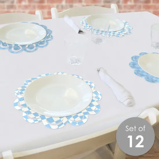 Big Dot of Happiness Blue Checkered Party - Round Table Decorations - Paper Chargers - Place Setting For 12 {3}
