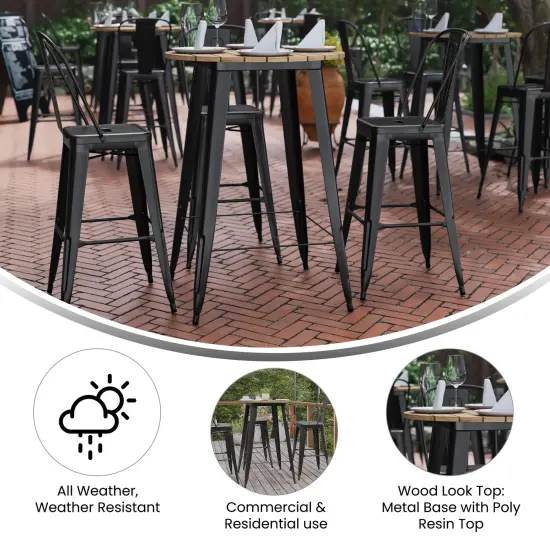 Merrick Lane Dryden Indoor/Outdoor Bar Top Table, 30" Round All Weather Poly Resin Top with Steel base Brown/Black {2}