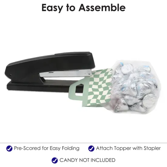 Big Dot of Happiness Sage Green Checkered Party - DIY Clear Goodie Favor Bag Labels - Candy Bags with Toppers - Set of 24 {6}