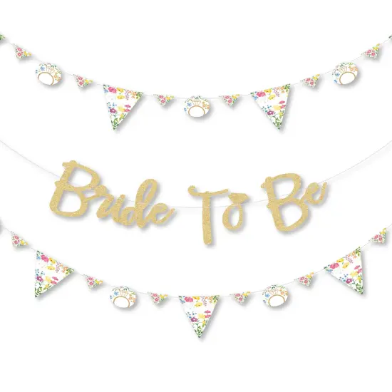 Big Dot of Happiness Wildflowers Bride - Boho Floral Letter Banner - 36 Banner Cutouts & No-Mess Real Gold Glitter Bride To Be Banner Letters {1}