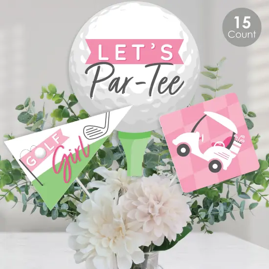 Big Dot of Happiness Golf Girl - Pink Birthday Party or Baby Shower Centerpiece Sticks - Table Toppers - Set of 15 {3}