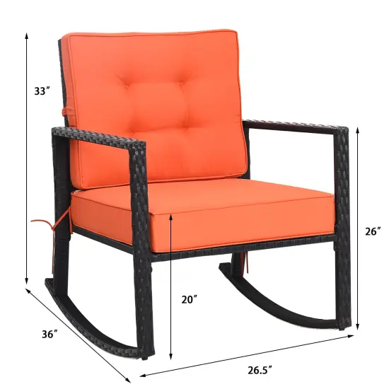 Patio Rattan Rocker Outdoor Glider Rocking Chair Cushion Lawn Orange {4}