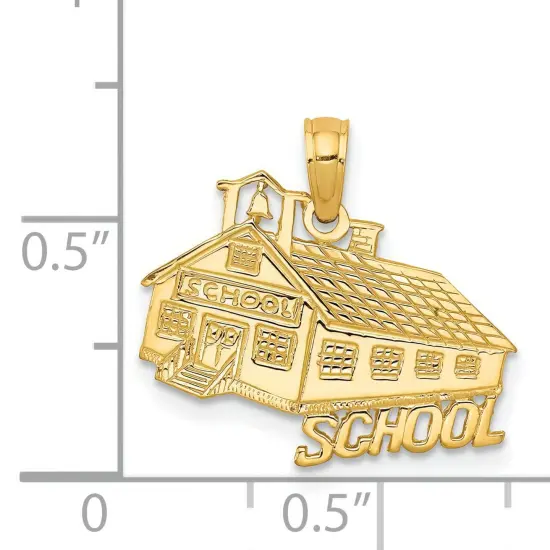 14K Gold School House Pendant Charm Jewelry 17 x 19 mm {2}