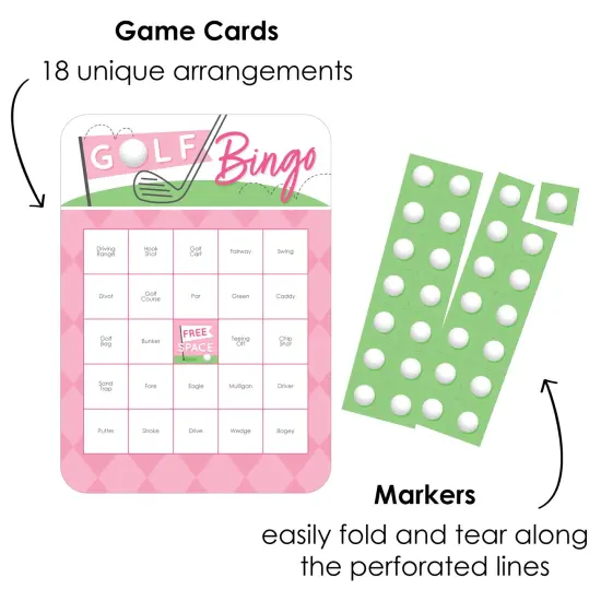 Big Dot of Happiness Golf Girl - Bingo Cards and Markers - Pink Birthday Party or Baby Shower Bingo Game - Set of 18 {3}
