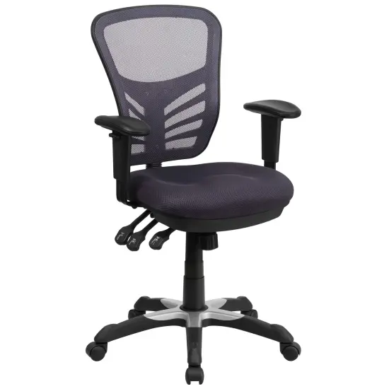 Emma and Oliver Mid-Back Mesh Triple Paddle Swivel Ergonomic Office Chair with Adjustable Arms Dark Gray {1}