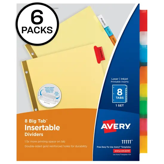 Avery 8-Tab Dividers, Insertable Multicolor Big Tabs, 6 Sets of 11111 {1}