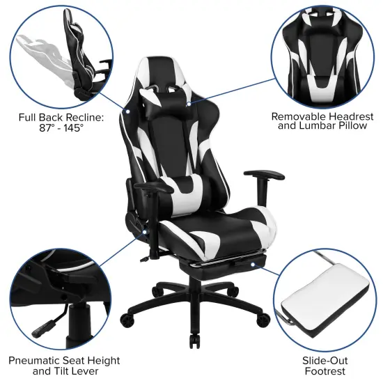 Emma and Oliver Desk Bundle-Gaming Desk, Cup Holder, Headphone Hook and Reclining Chair Red {7}