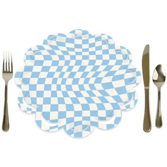 Big Dot of Happiness Blue Checkered Party - Round Table Decorations - Paper Chargers - Place Setting For 12 {1}