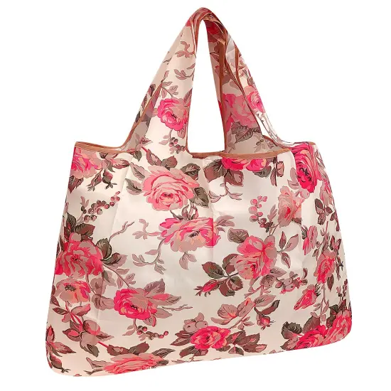 Wrapables Large Foldable Tote Nylon Reusable Grocery Bag Sunset Roses {1}