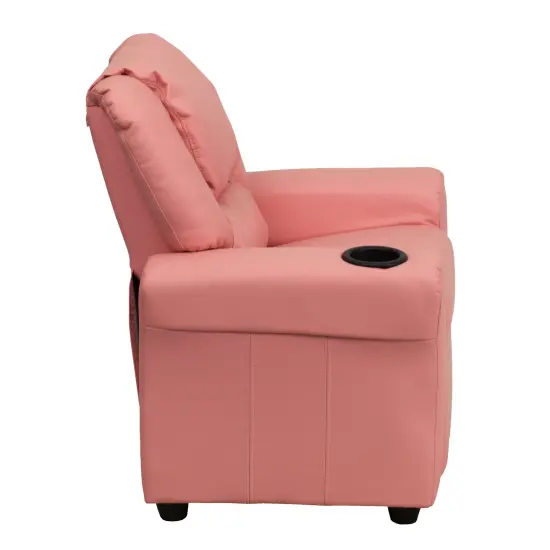 Emma and Oliver Contemporary Kids Recliner with Cup Holder and Headrest Pink Vinyl {4}