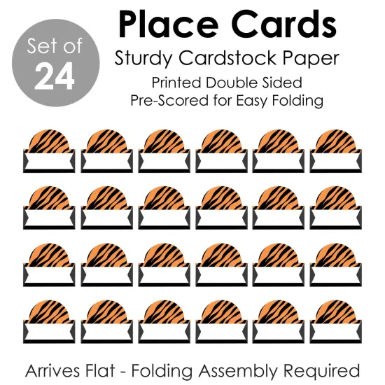 Big Dot of Happiness Tiger Print - Jungle Party Tent Buffet Card - Table Setting Name Place Cards - Set of 24 {7}