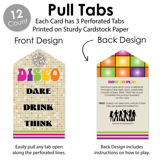 Big Dot of Happiness 70's Disco - 1970s Disco Fever Party Game Pickle Cards - Dare, Drink, Think Pull Tabs - Set of 12 {4}