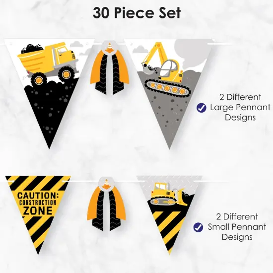 Big Dot of Happiness Dig It - Construction Party Zone - DIY Baby Shower or Birthday Party Pennant Garland Decoration - Triangle Banner - 30 Pieces {6}