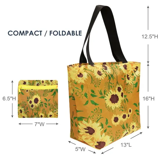 Wrapables Carryall Shopping Travel Tote Bag with Durable Ripstop Polyester - Foldable, Waterproof, and OEKO-TEX Certified Large, Sunflowers {2}