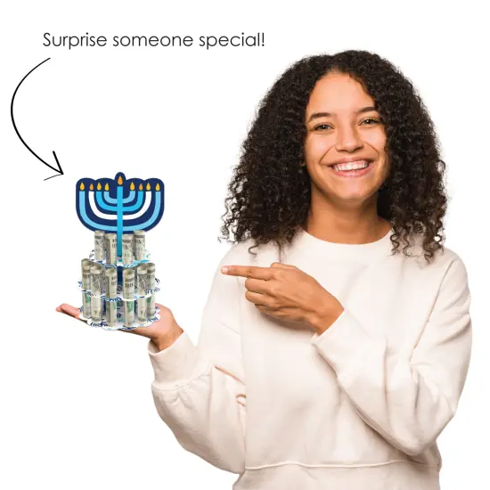 Big Dot of Happiness Hanukkah Menorah - DIY Chanukah Holiday Party Money Holder Gift - Cash Cake {7}