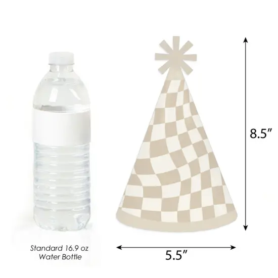 Big Dot of Happiness Tan Checkered Party - Cone Happy Birthday Party Hats for Kids and Adults - Set of 8 (Standard Size) {4}