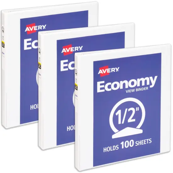 Avery Economy View 3 Ring Binder, 1/2 Inch Round Rings, 3 White Binders (05706) {1}