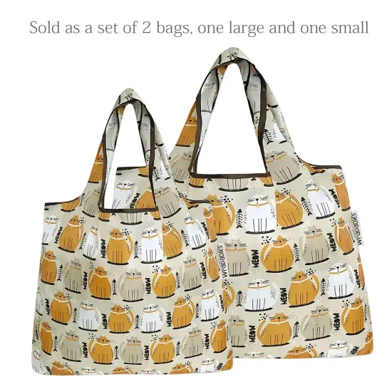 Wrapables Large & Small Foldable Tote Nylon Reusable Grocery Bags, Set of 2 Cat Food {3}
