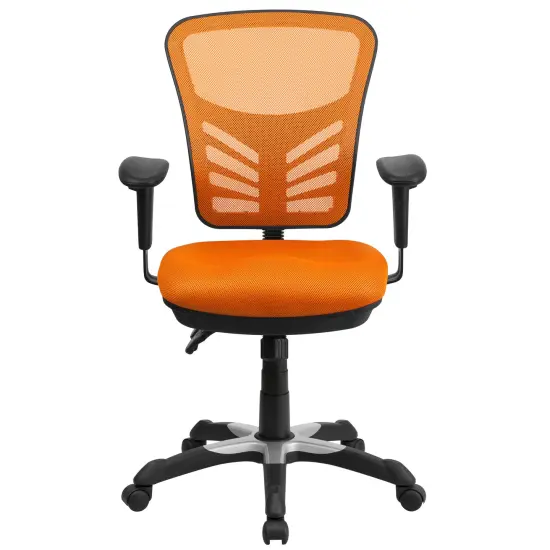 Emma and Oliver Mid-Back Mesh Triple Paddle Swivel Ergonomic Office Chair with Adjustable Arms Orange {3}
