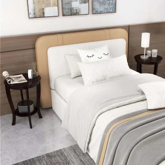 Costway 2 PCS 2-Tier End Table 18'' Round Compact Sofa Side Nightstand with Storage Shelf Espresso/White {2}