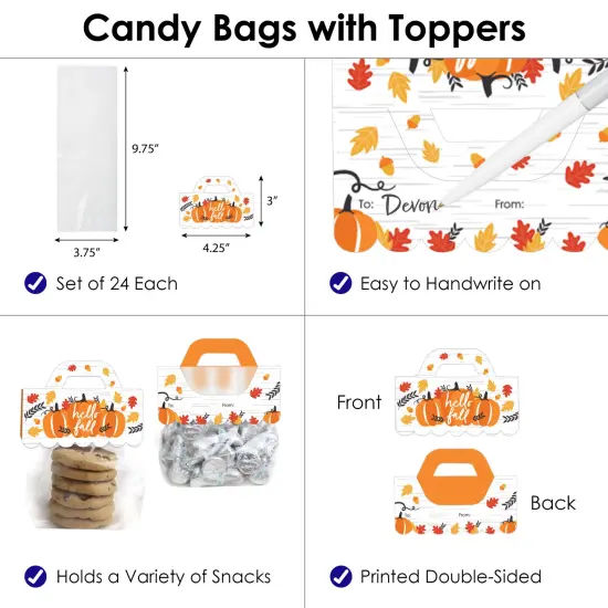 Big Dot of Happiness Fall Pumpkin - DIY Halloween or Thanksgiving Party Clear Goodie Favor Bag Labels - Candy Bags with Toppers - Set of 24 {4}