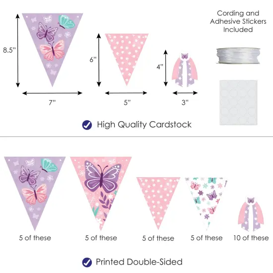Big Dot of Happiness Beautiful Butterfly - DIY Floral Baby Shower or Birthday Party Pennant Garland Decoration - Triangle Banner - 30 Pieces {4}