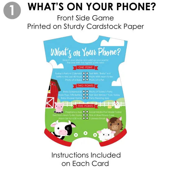 Big Dot of Happiness Farm Animals - 2-in-1 Barnyard Baby Shower Cards - Activity Duo Games - Set of 20 {7}