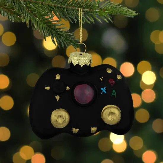 Northlight Game Controller Glass Christmas Hanging Ornament - 4" - Black {3}