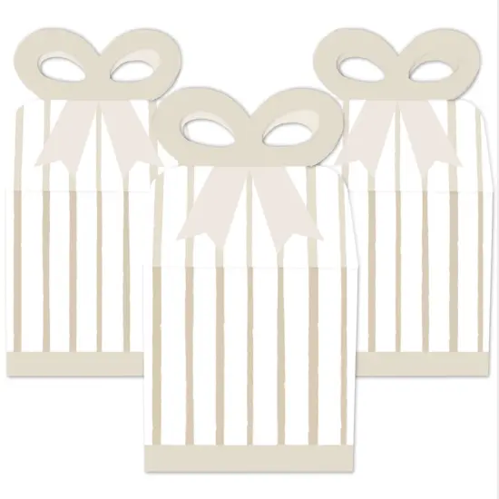 Big Dot of Happiness Tan Stripes - Square Favor Gift Boxes - Simple Party Bow Boxes - Set of 12 {3}