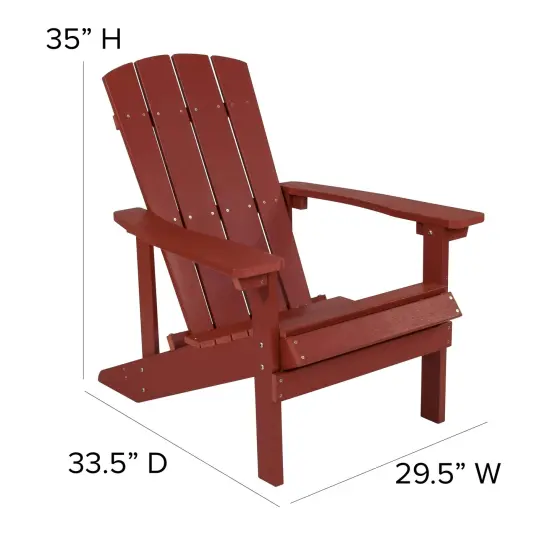 Merrick Lane Ayala 3 Piece Outdoor Leisure Set with Set of 2 Poly Resin Adirondack Chairs and Star and Moon Iron Fire Pit Red {5}