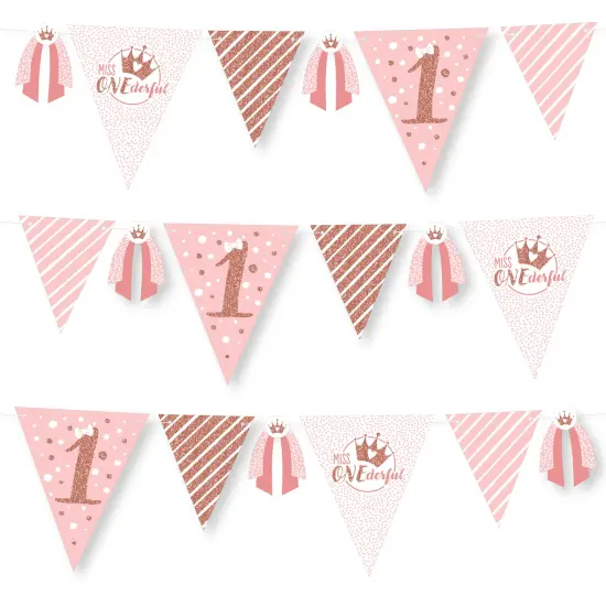 Big Dot of Happiness 1st Birthday Little Miss Onederful - DIY Girl First Birthday Party Pennant Garland Decoration - Triangle Banner - 30 Pieces {1}